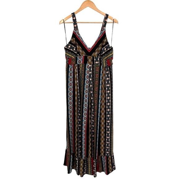 NWT Tahari black printed boho ruffle maxi dress size medium - Picture 3 of 10